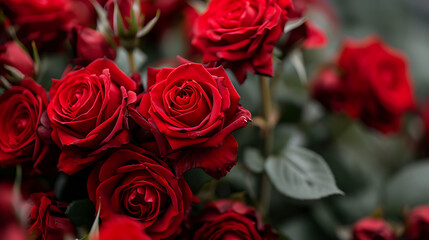 A group of wild red roses bunched together for a wallpaper