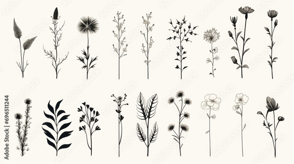 Poster a variety of different types of flowers arranged together on a white background. suitable for variou
