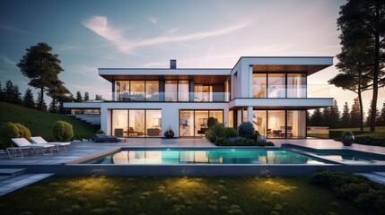 luxury villa illuminated in the evening