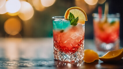 Bevande estive al sole- Cocktail ghiacciati esotici con frutta tropicale