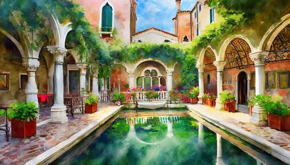 beautiful courtyard with a living canopy venice italy photo wallpapers