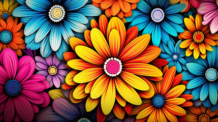 Flower power hippie multicoloured daisy psychedelic background - obrazy, fototapety, plakaty