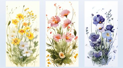 A collection of three beautiful watercolor paintings featuring vibrant flowers. Perfect for adding a touch of color and nature to any space. Ideal for home decor, greeting cards, and art prints.
