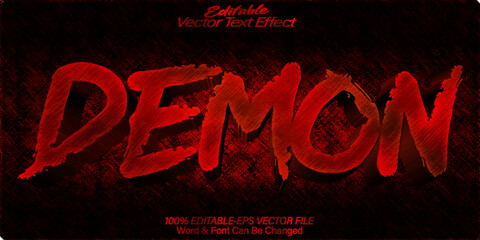 Demon Vector Text Effect Editable Alphabet Evil Devil Horror Red - obrazy, fototapety, plakaty