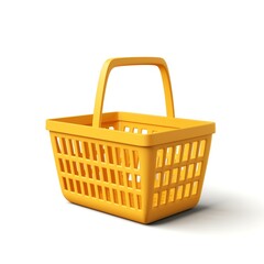Yellow shopping basket, isolated on white background. 3D illustration