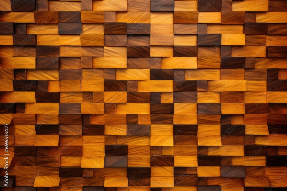 Poster Close up shot of a wooden wall with squares of wood. Perfect for adding a rustic touch to any design project