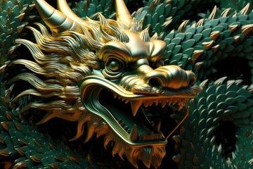 A detailed view of a dragon statue. Perfect for fantasy enthusiasts and dragon lovers