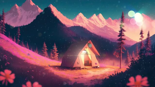 camping at night mountain