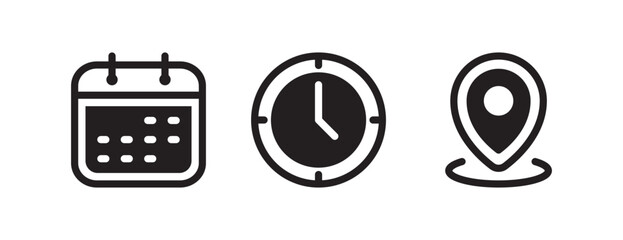 Time, date, and address icon vector. Event elements - obrazy, fototapety, plakaty
