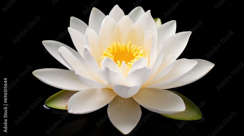 Fototapete a close-up view of a white flower resting on a black surface. this image can be used in various cont