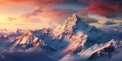 A picturesque sunset over a majestic mountain range. Perfect for travel and nature-themed projects