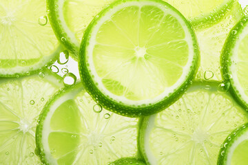 Background of thinly sliced limes shot in backlight