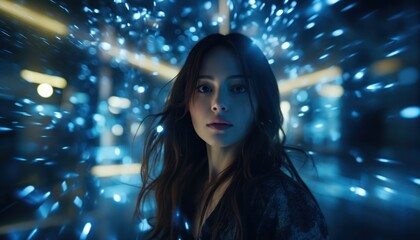 Woman Bathed in Serene Blue Light