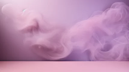 Foto op Plexiglas A beautiful abstract modern light lilac backdrop for a product presentation with a smooth floor and trailing smoke. © Sticker