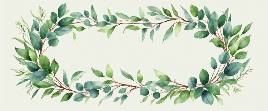 Watercolor Circular Design Featuring Green Eucalyptus Foliage