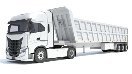 Semi Truck with Tipper Trailer 3D rendering on white background