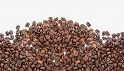 wide panorama background of fresh roasted arabica coffee espresso beans isolated on white background good morning breakfast concept