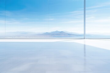 Serene Blue Landscape Framed By A Spotless Hardwood Floor