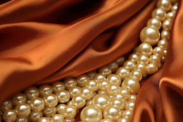 Pearl white beads on silk fabric