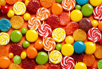 Fototapeta na wymiar Assortment of Multicolored Lollipops and Spherical Sweets