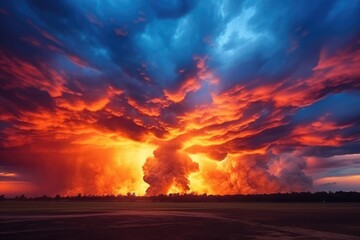 Fiery Sky: Spectacular Sunrise Or Sunset Resembling A Blaze In The Heavens