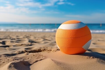 Game With Peachyorange Ball On The Sand For Beach Volleyball