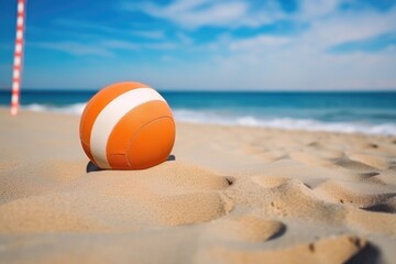 Peachy Orange Beach Volleyball: Game With A Ball On The Sand