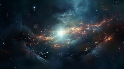 beautiful space clouds in the universe with a star on its axis - obrazy, fototapety, plakaty