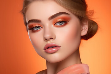 Creative Makeup Look Featuring Peachy-Orange Eyeshadow And Lipstick