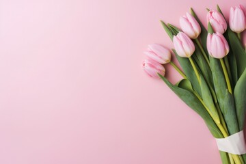 Pink Tulip Bouquet On Pastel Pink Backdrop Various Occasions