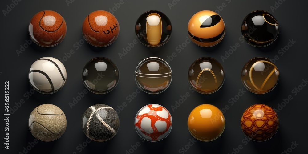 Poster Colorful balls arranged neatly on a table. Suitable for various concepts and designs