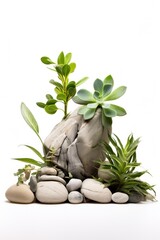 A vibrant and textured green succulent with stones, adding a nature-inspired and decorative touch to the interior.