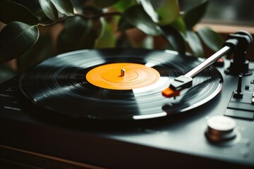 Vinyl Record With Peachyorange Label Spinning On Turntable In The Indie Music Scene