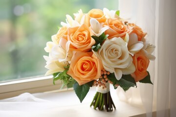Wedding Arrangement With Peachyorange Flowers For Bridal Bouquet
