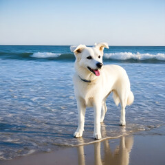 White dog on shore