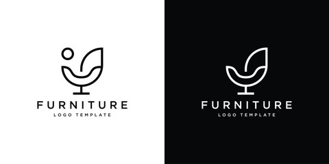 Simple Minimalist Furniture Logo.  Interior Sofa Chair with Modern Lineart Outline Style. Furnishing Logo Design Template. - obrazy, fototapety, plakaty