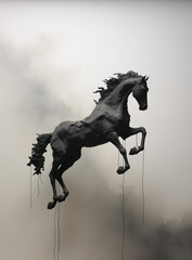 Sculptural horse emerging from mist