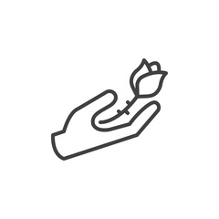 Hand give rose flower line icon