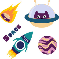 A space cat set of elements on the cat and space theme