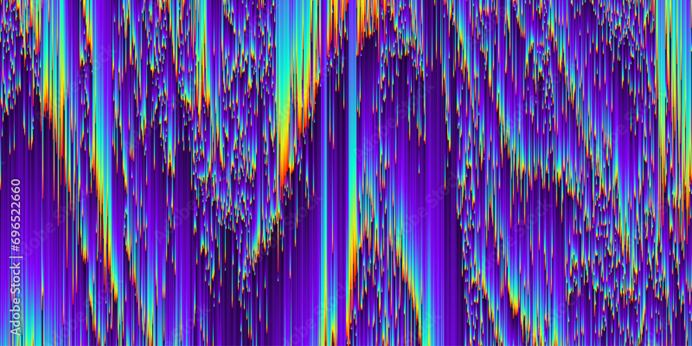 Poster pixel sorting style background with wavy holographic iridescent lines. geometric trendy grunge pixel