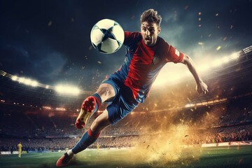 soccer player kicking ball - obrazy, fototapety, plakaty