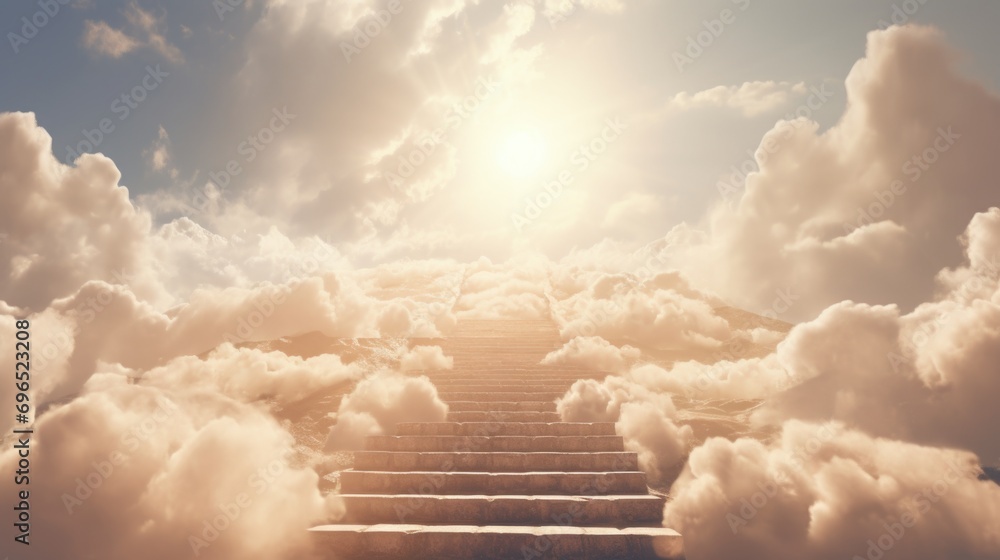 Aufkleber A stairway leading up into the sky with clouds. This image can be used to represent growth, progress, and reaching new heights