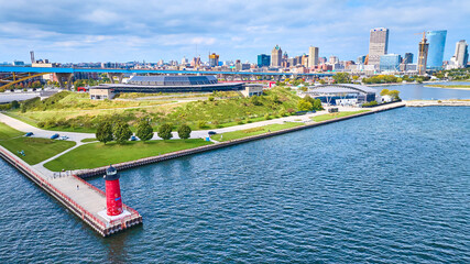 Aerial View of Milwaukee Pierhead Lighthouse and Waterfront Park