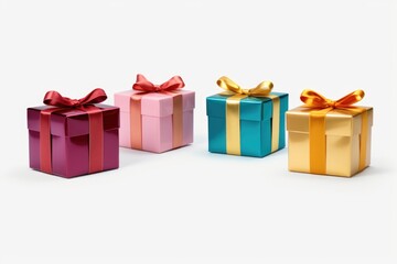 Obraz premium Three gift boxes with colorful bows on them. Perfect for birthdays, holidays, or any special occasion
