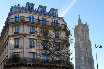Saint-Jacques tower in the 4th arrondissement of Paris city - obrazy, fototapety, plakaty