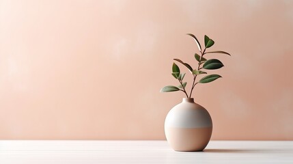 A vase that is minimal and has a decorative plant inside of it.