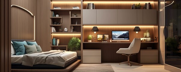 luxurious living room decoration with work space