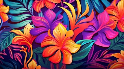 Fototapeta na wymiar colorful tropical pattern background illustration, --ar 16:9 --style raw --v 5.2 Job ID: fc8cfbee-1c8b-41cd-94bf-080f2fdd83e6
