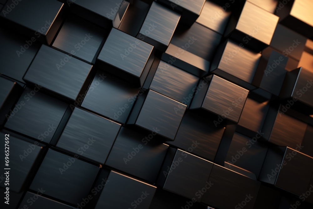 Poster A close-up view of a bunch of black cubes. This image can be used to represent concepts such as minimalism, simplicity, or abstract geometry