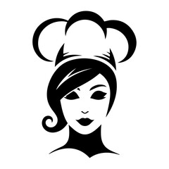 minimal beautiful female chef face vector silhouette, silhouette, black color, white background